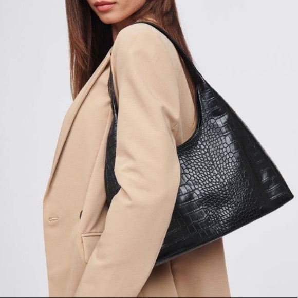 NWT Black Vegan Leather Croc Design Hobo - Picture 4 of 8